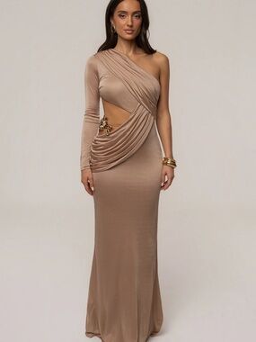 JLUXLABEL Beige Golden Frame Accent Dress